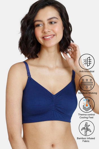 Buy Zivame Natural Collective Double Layered Non Wired 3/4th Coverage Slip-On Bra - Blue Depth